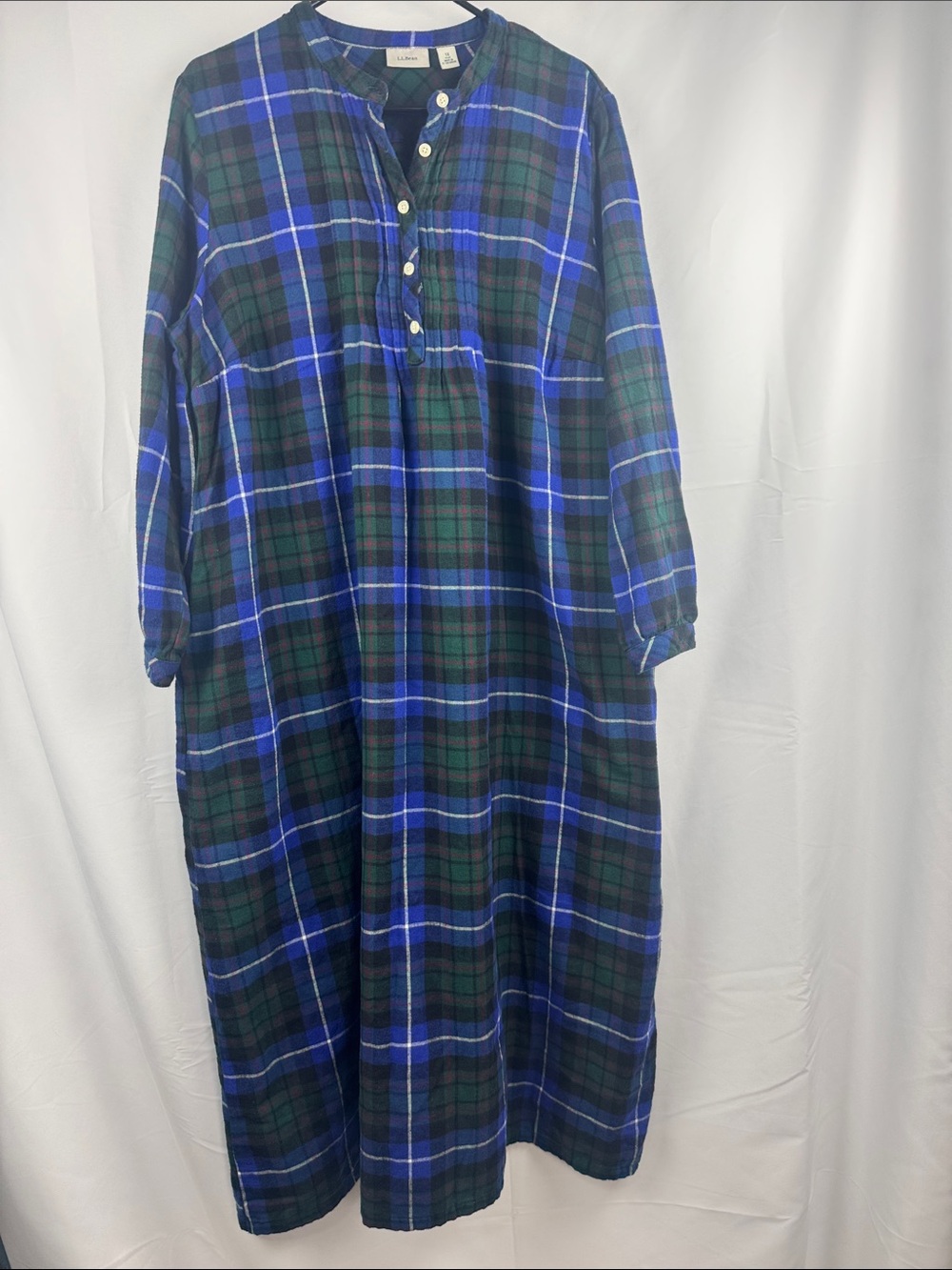 LL Bean Women’s Scotch Plaid Flannel Nightgown Blue Green Plus Size 1X Soft